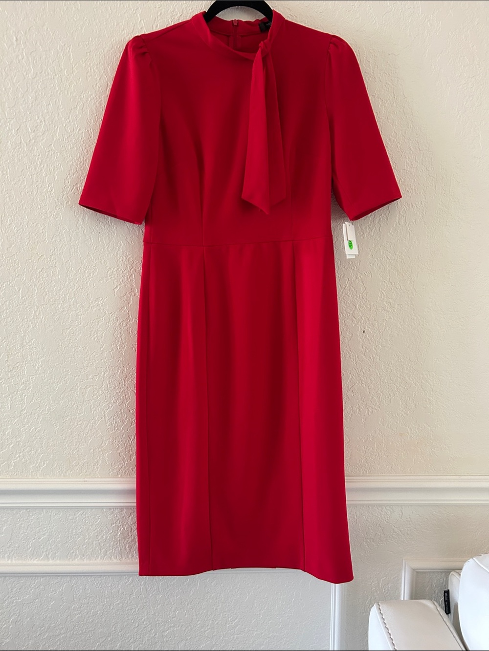 Aqua Red Tie-Neck Midi Dress